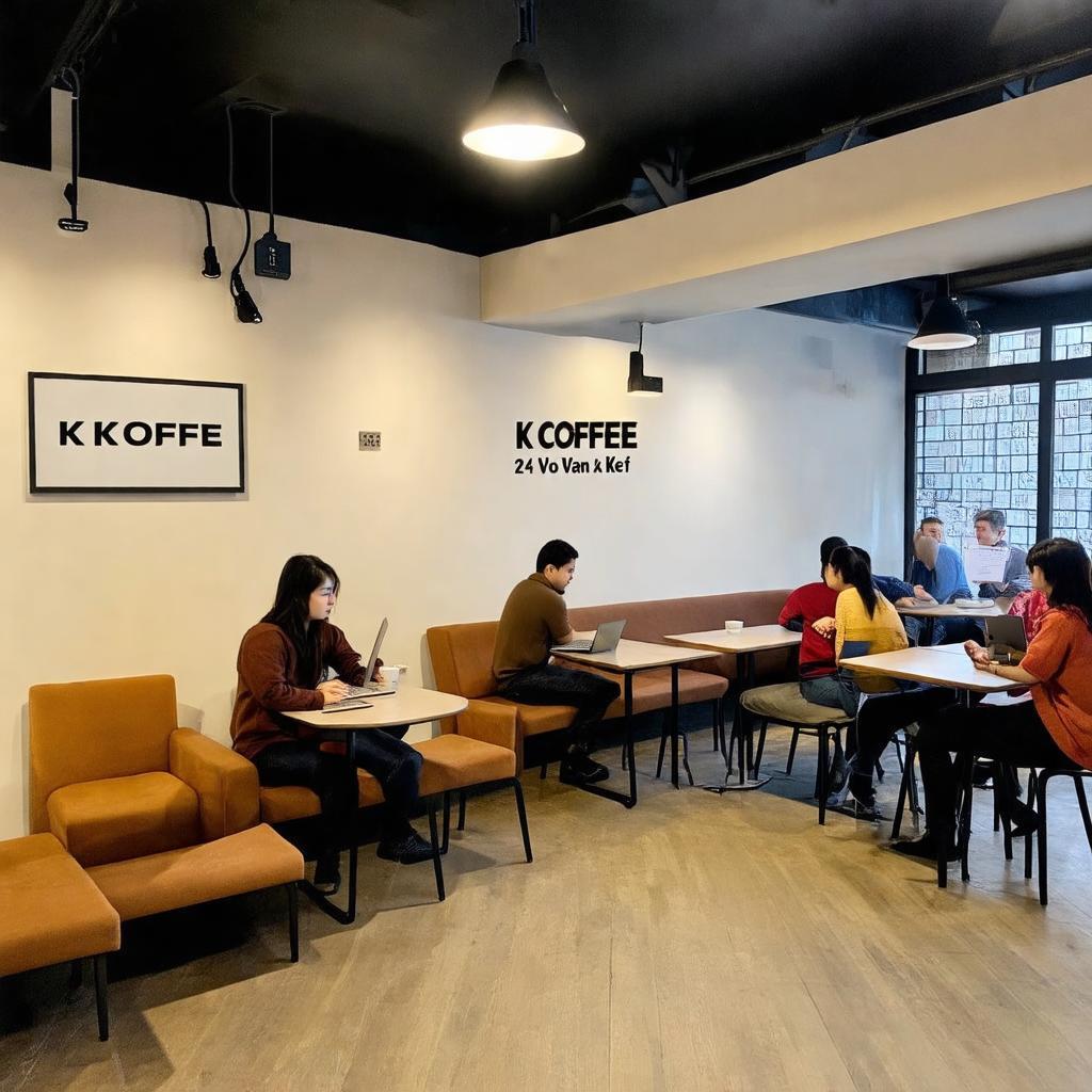 Khu vực chỗ ngồi phù hợp làm việc hoặc gặp gỡ tại K Coffee Võ Văn Kiệt 240 Quận 1